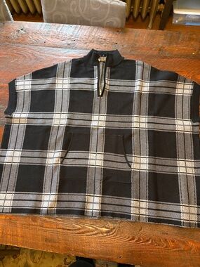Charlie Paige Black and White Plaid Knit Poncho Sweater
